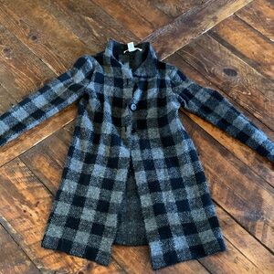 Max Studi Gray and Black Plaid Long Coat